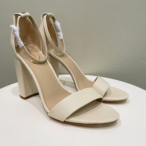 Sam Edelman Yaro Block Heel Ankle Strap Sandal Modern Ivory Leather - Size: 10.5